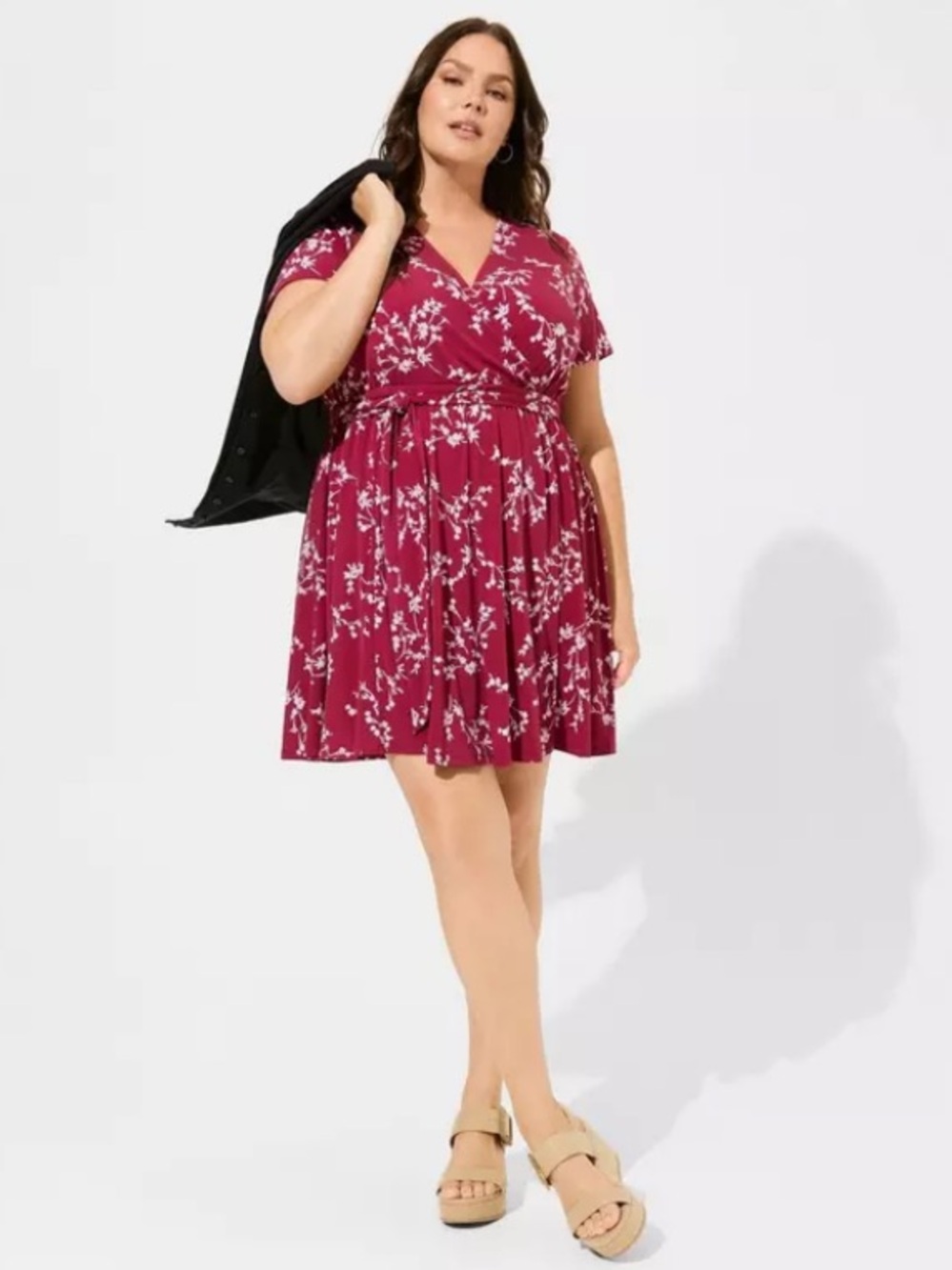 Torrid Floral Surplice V-Neck Stretch Crepe Faux Wrap Romper Boho Red 3X
